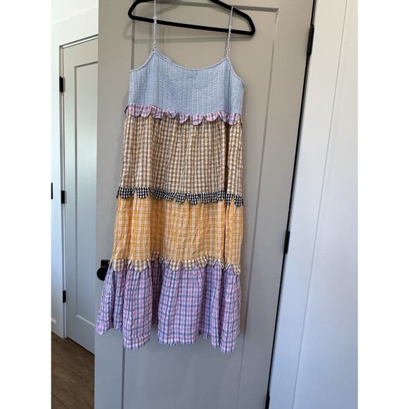 Stella Nova Lillibeth Gingham Scallop Layered Dress Midi 40 Large Anthropologie - Picture 6 of 8